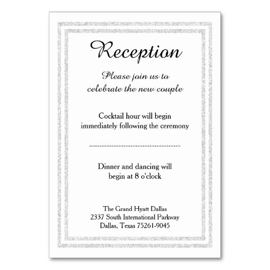 Chique witte zilveren glansrand - receptie-insteek kaart (Voorkant)