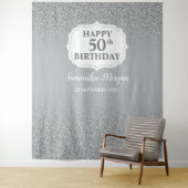 Chique witte zilveren glitter verjaardagsachtergro wandkleed (In situ)