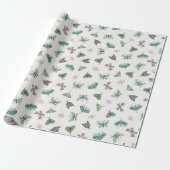 Chique woestijn retro blush groene vlinder bladere cadeaupapier (Uitgerold)