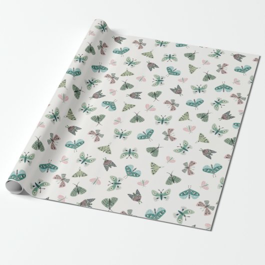 Chique woestijn retro blush groene vlinder bladere cadeaupapier (Uitgerold)