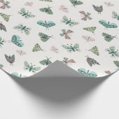 Chique woestijn retro blush groene vlinder bladere cadeaupapier (Hoek)