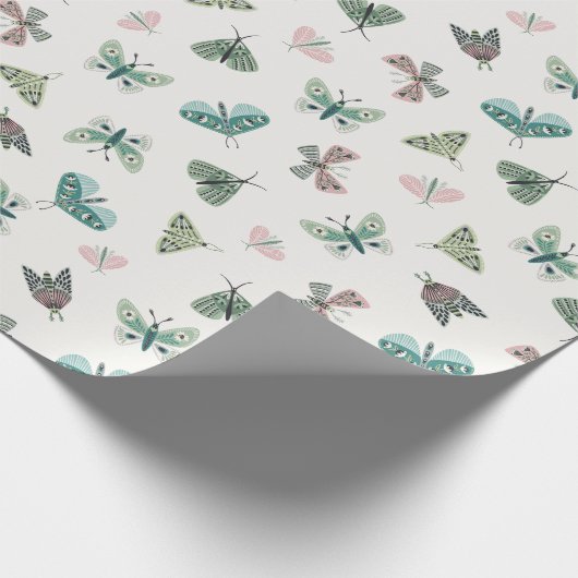 Chique woestijn retro blush groene vlinder bladere cadeaupapier (Hoek)