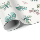 Chique woestijn retro blush groene vlinder bladere cadeaupapier (Rol Hoek)