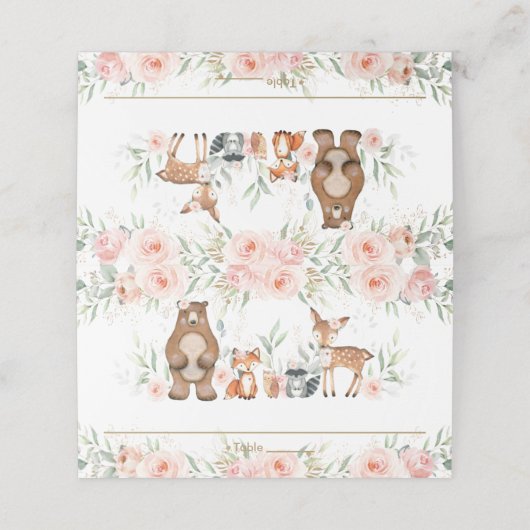 Chique Woodland Dieren Blush Bloemen Douche Verjaa Plaatskaartje (Buitenkant ongevouwen)