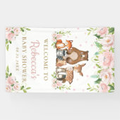 Chique Woodland Dieren Roze Bloemenachtergrond Wel Spandoek (Horizontaal)