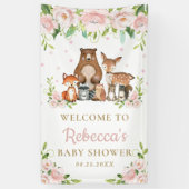 Chique Woodland Dieren Roze Bloemenachtergrond Wel Spandoek (Verticaal)