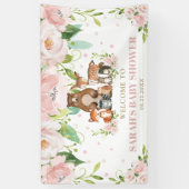 Chique Woodland Dieren Roze Bloemenachtergrond Wel Spandoek (Verticaal)