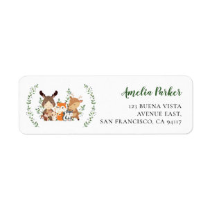 Chique Woodland Green Forest Dieren Retouradres Etiket