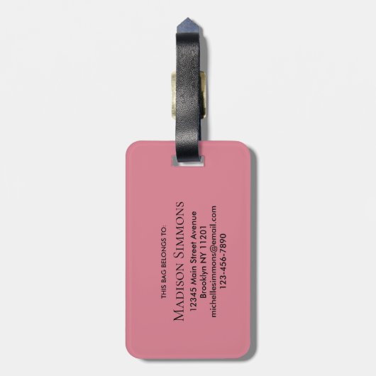 Chique World Traveller Kaart Roze Monogram Naam Sc Bagagelabel (Achterkant verticaal)