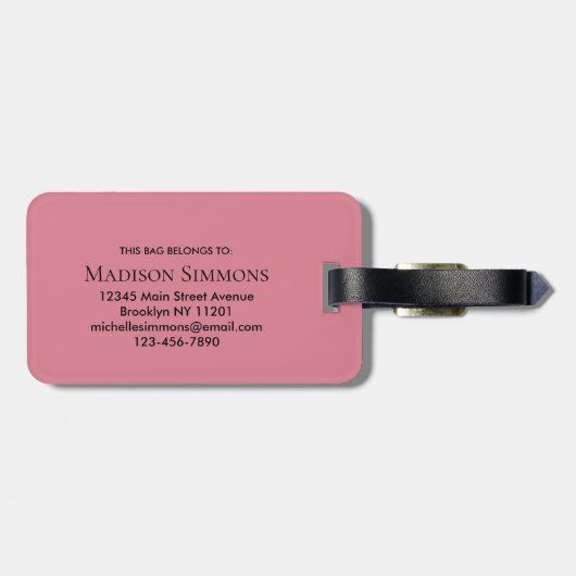 Chique World Traveller Kaart Roze Monogram Naam Sc Bagagelabel (Achterkant horizontaal)