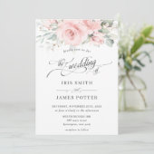 Chique zachroze roze bloemige groen wedding kaart (Staand voorkant)