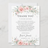 Chique zacht gekleurd blush roze bloemengroen brui bedankkaart (Voorkant)