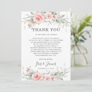 Chique zacht gekleurd blush roze bloemengroen brui bedankkaart