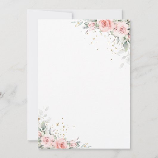 Chique zacht gekleurd blush roze bloemengroen brui bedankkaart (Achterkant)