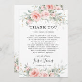 Chique zacht gekleurd blush roze bloemengroen brui bedankkaart (Voorkant / Achterkant)