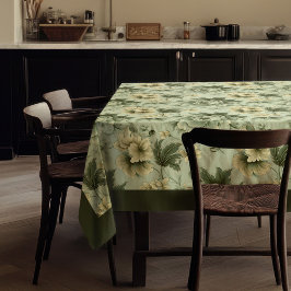 Chique  zacht pastelgroen en ivoorbloemen tafelkleed