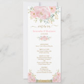 Chique zacht roze Waterverf bloemenbruiloft menu K Kaart (Voorkant)