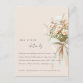 Chique zachte blush bloemenboeket bruiloft details informatiekaartje (Voorkant)