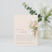 Chique zachte blush bloemenboeket bruiloft details informatiekaartje (Staand voorkant)