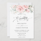 Chique Zachte Blush Roze Bloemen Groen Bruiloft Kaart (Voorkant)