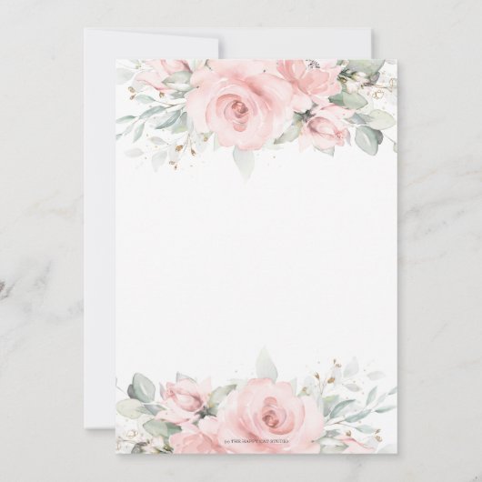 Chique Zachte Blush Roze Bloemen Groen Bruiloft Kaart (Achterkant)