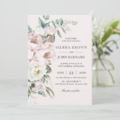 Chique Zachte Blush Roze Ivoor Pioenen Bloemen Bru Kaart (Staand voorkant)