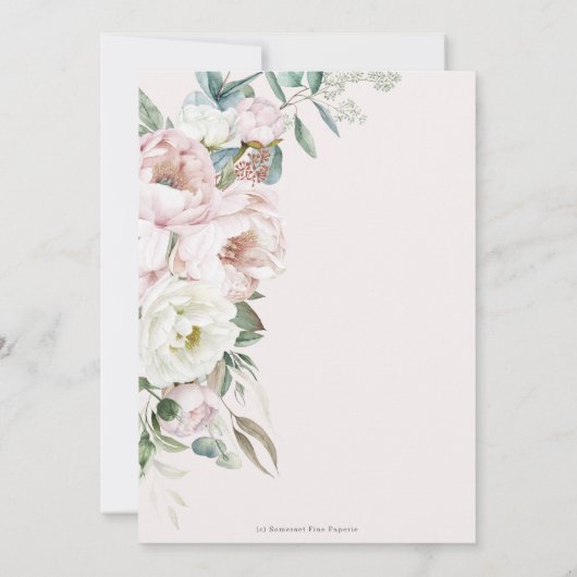 Chique Zachte Blush Roze Ivoor Pioenen Bloemen Bru Kaart (Achterkant)