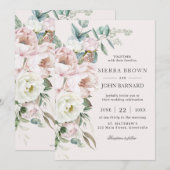 Chique Zachte Blush Roze Ivoor Pioenen Bloemen Bru Kaart (Voorkant / Achterkant)
