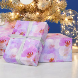 Chique Zachte Lila Blush Orchidee Watercolor Patro Cadeaupapier