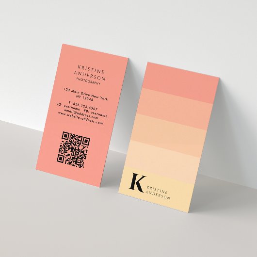 Chique zachte perzik ombre klassieke monogram QR-c Visitekaartje