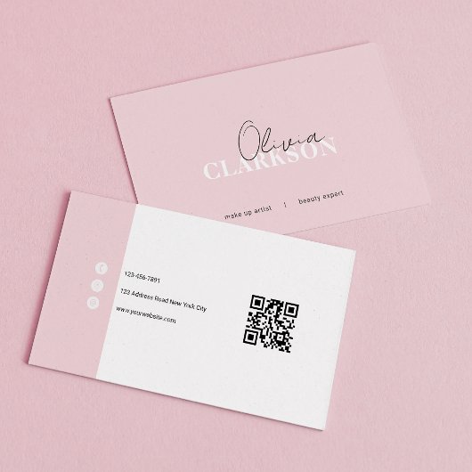 Chique Zachte Roze Minimalistische Qr Code Visitekaartje