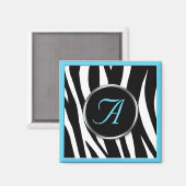 Chique Zebra Print Aqua Blue Monogram Magneet (Voorkant / Achterkant)