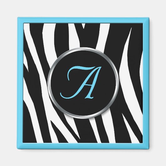 Chique Zebra Print Aqua Blue Monogram Magneet (Voorkant)