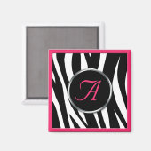 Chique Zebra Print Berry Roze Monogram Magneet (Voorkant / Achterkant)