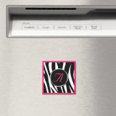 Chique Zebra Print Berry Roze Monogram Magneet (Insitu (Vaatwasser))