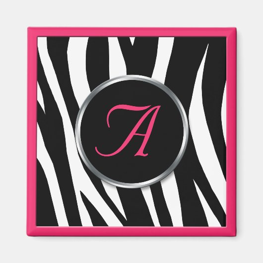 Chique Zebra Print Berry Roze Monogram Magneet (Voorkant)