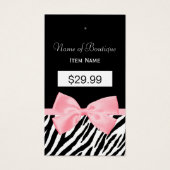Chique Zebra Print Hang Label Licht Ware Roze Lint Visitekaartje (Voorkant)