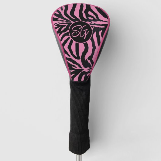 Chique Zebra Roze en Zwart Golfheadcover (Voorkant)