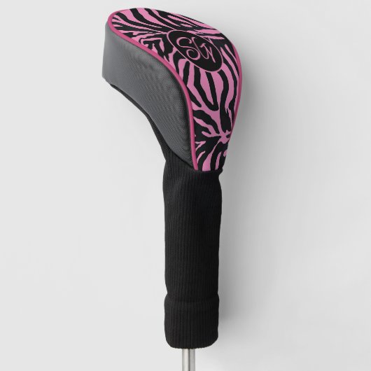 Chique Zebra Roze en Zwart Golfheadcover (Schuin)