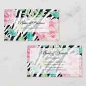 Chique zebraprint met girly roze bloem visitekaartje (Voorkant / Achterkant)