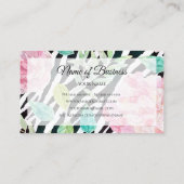 Chique zebraprint met girly roze bloem visitekaartje (Achterkant)