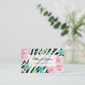 Chique zebraprint met girly roze bloem visitekaartje (Staand voorkant)
