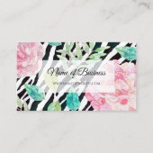 Chique zebraprint met girly roze bloem visitekaartje (Voorkant)