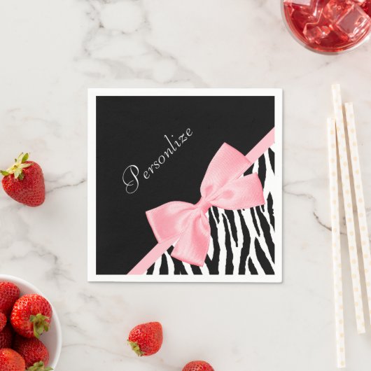 Chique zebraprint zacht meisjeslicht roze lint servet (Insitu)