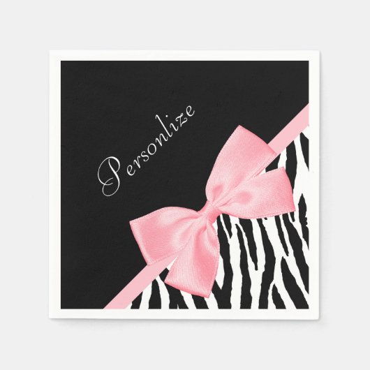 Chique zebraprint zacht meisjeslicht roze lint servet (Voorkant)