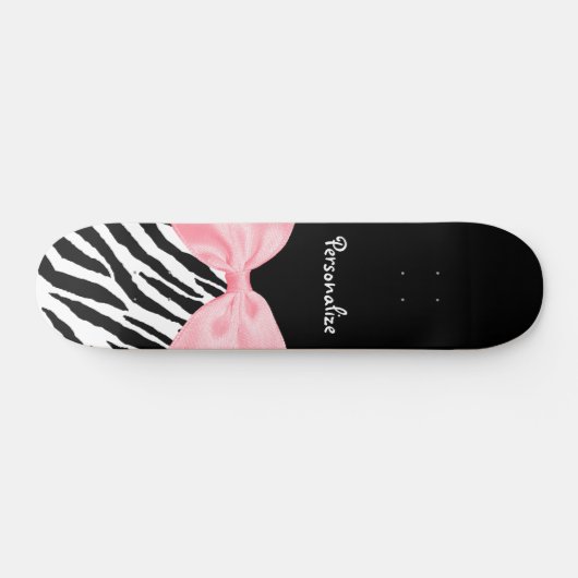 Chique zebraprint zacht meisjeslicht roze lint skateboard (Horizontaal)