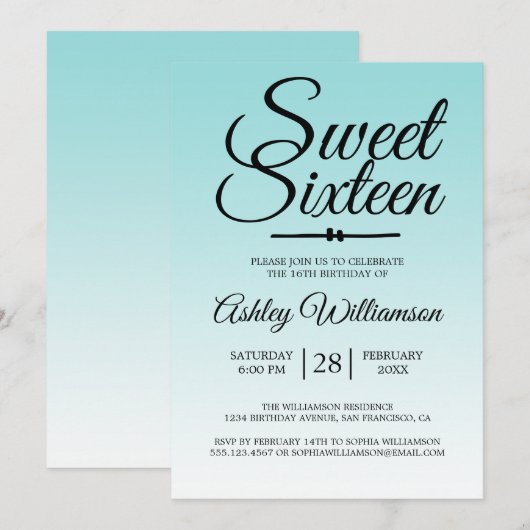 Chique Zee Shell Blauw Ombre Sweet 16 16e Verjaard Kaart (Voorkant / Achterkant)