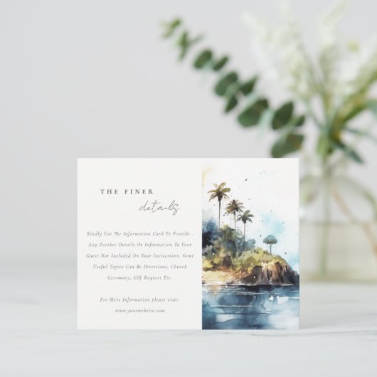 Chique zeegezicht Palm Tree Island bruiloft detail Informatiekaartje (Staand voorkant)