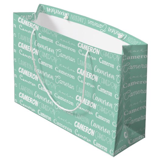 Chique Zeegroen Groene Aangepaste Naam Collage Ver Groot Cadeauzakje (Achterkant Gekanteld)