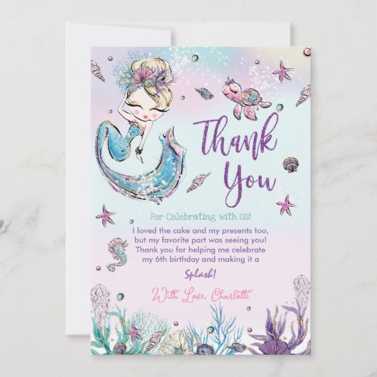 Chique Zeemeermin Onder het Zee Verjaardag Baby sh Bedankkaart (Voorkant)